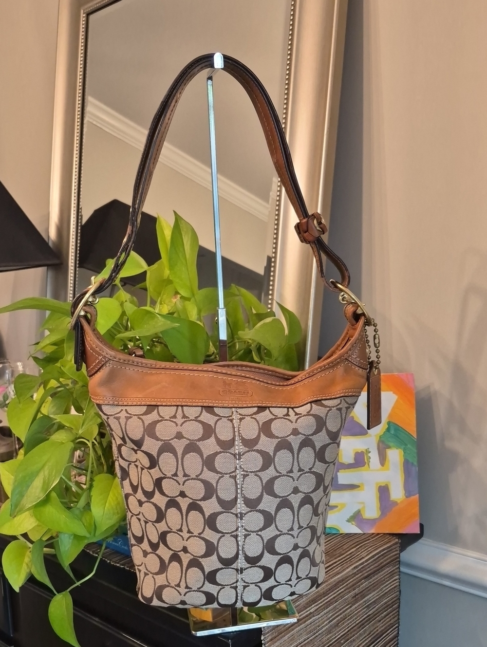 Vintage Coach Bleecker Signature dufflw Hobo Canvas Leather Bucket Shoulder Bag
